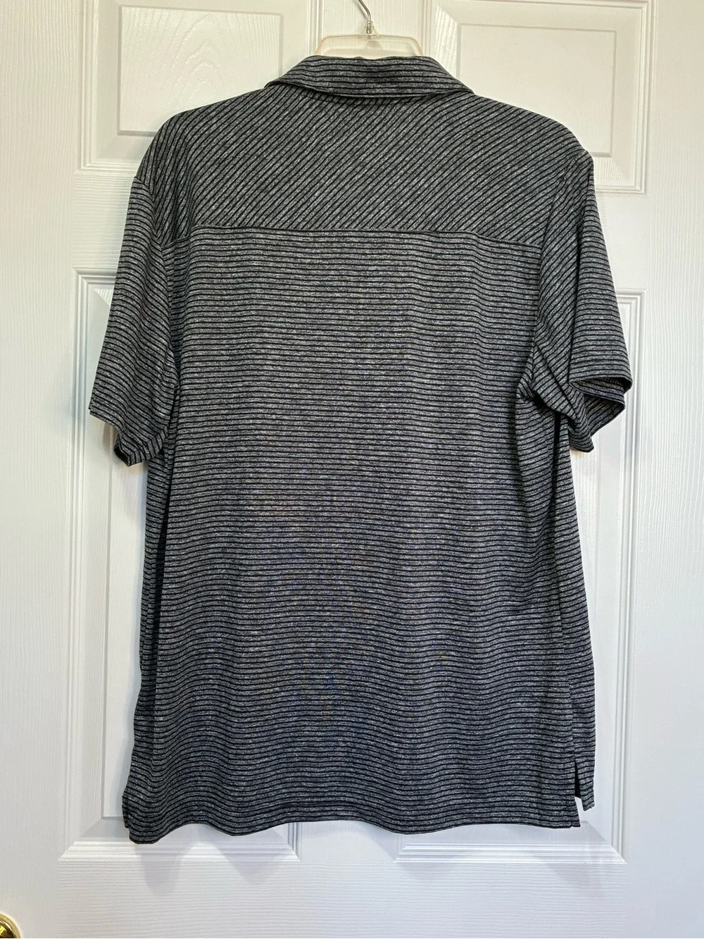 Adidas Golf Polo Shirt Mens Large Gray Striped  Stretch Logo Performance